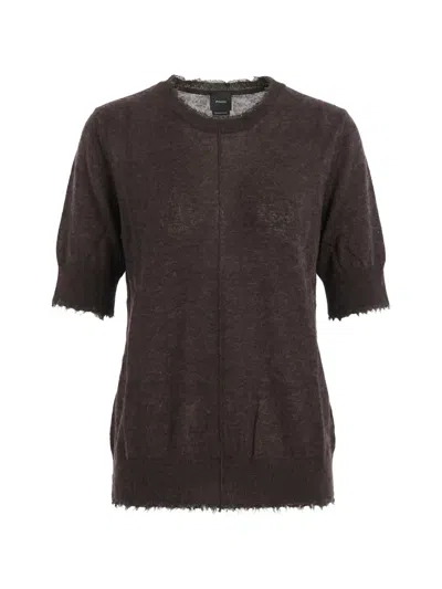 Pinko Frayed-edges Short-sleeve Sweater In Brown