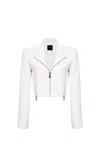 Pinko Crepe Cropped Biker Jacket In White