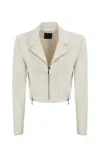 Pinko Crepe Cropped Biker Jacket In Bianco