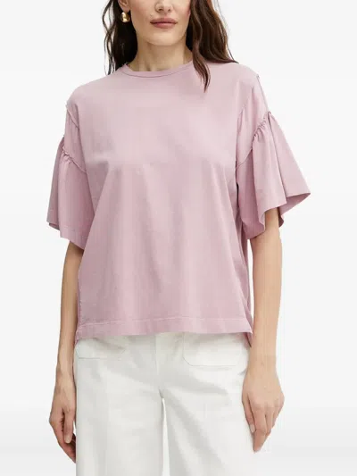 Pinko Frilled-sleeve T-shirt In Pink