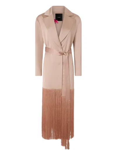 Pinko Fringe-hem Belted Coat In Burgundy