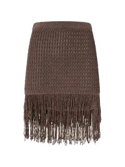 Pinko Fringe Skirt In Brown