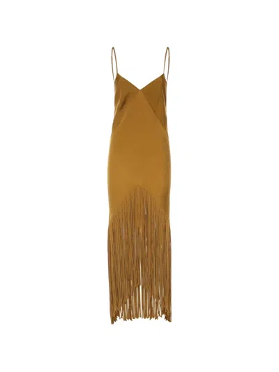 Pinko Fringed Asymmetric Dress In Brown