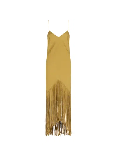 Pinko Fringed Asymmetric Dress In Green