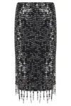 Pinko Fringed Black Sequined Midi Skirt With Removable Underskirt In Black