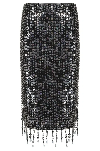 Pinko Pencil Skirt With Sequins And Crystals In Black