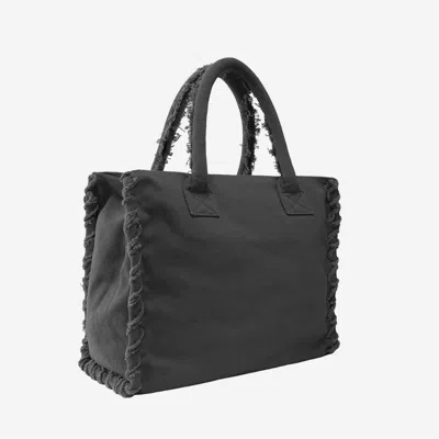 Pinko Fringed Cotton Tote Bag In Black