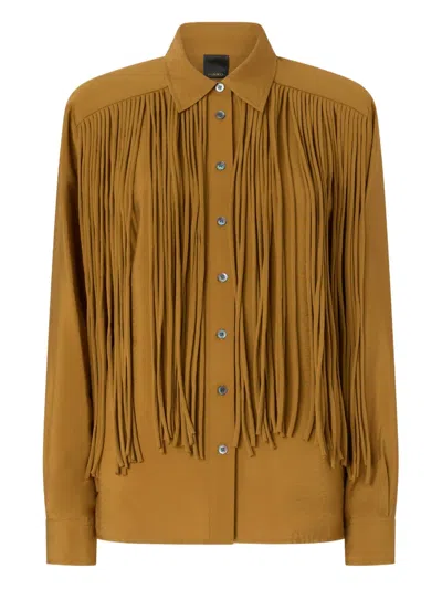 Pinko Fringed-details Long-sleeve Shirt In Brown