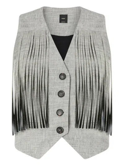 Pinko Fringed Gilet In Gray