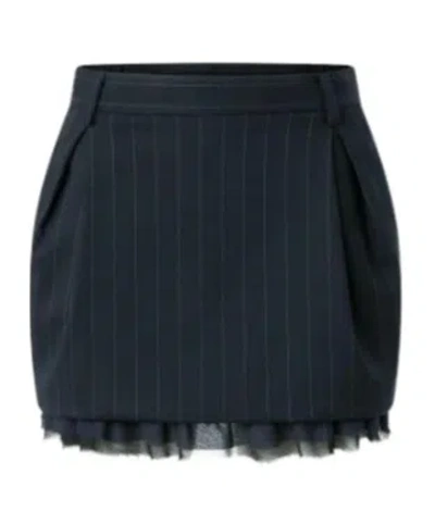Pinko Fringed Hem Pinstripe Mini Skirt In Blue