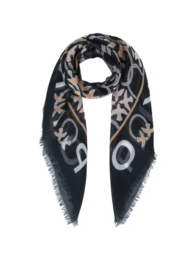 Pinko Mambo Modal Logo Scarf Lightweight Frayed In Black