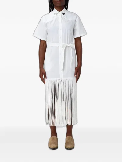 Pinko Fringed Midi Dress In White