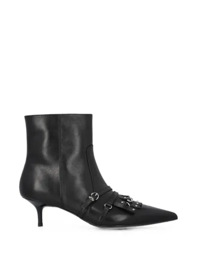 Pinko Fringe-detail Buckled Ankle Boots In Black