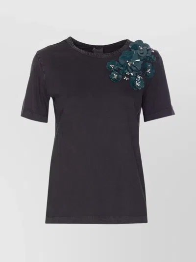 PINKO FRONT SEQUINS FLORAL SHORT SLEEVE TOP