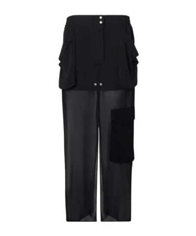 Pinko Front-slit Drawstring Sheer Cargo Midi Skirt In Black