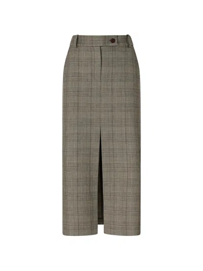 Pinko Front Slit Plaid Midi Skirt With Tailored Fit In Gray