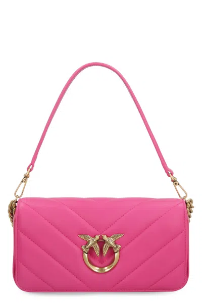 Pinko Fuchsia Quilted Leather Handbag With Love Birds Buckle In Pink