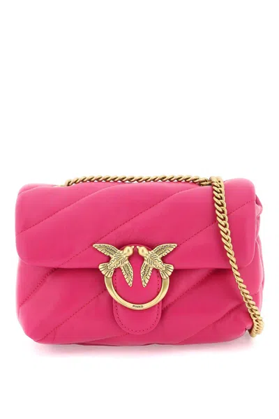 Pinko Fuchsia Quilted Leather Shoulder Bag With Love Bird Emblem