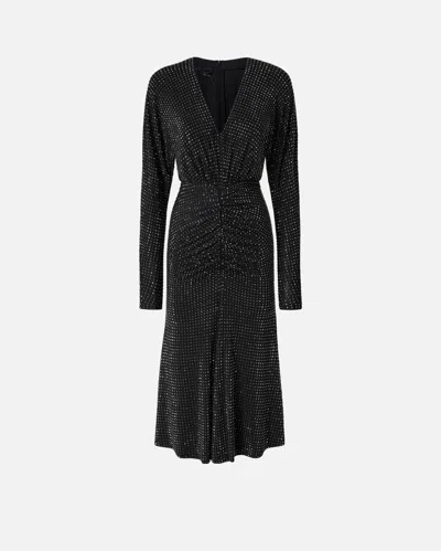 Pinko Full Rhinestone Jersey Midi Dress In Limo Black