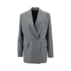 Pinko Double-breasted Blazer With Rhinestones In Grey