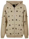 Pinko Hoodie With Jewel Embroidery In Beige