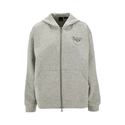 Pinko Full-zip Hoodie With Crystals Love Birds In Grey