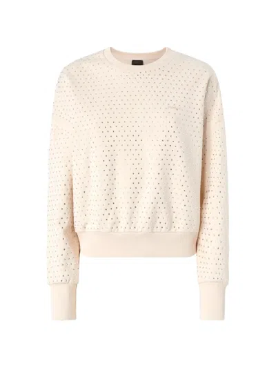 Pinko Fully Rhinestoned Fleece Sweater In Neutral