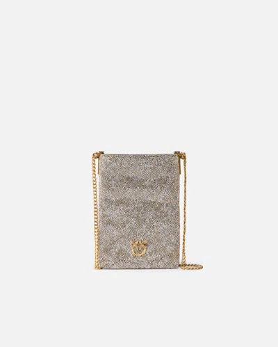 Pinko Pochette À Bandoulière En Cuir À Strass Pour Smartphone In Gold