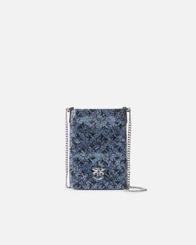 Pinko Pochette À Bandoulière En Cuir À Strass Pour Smartphone In Silver
