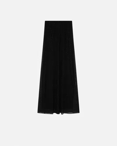 Pinko Fully Rhinestoned Long Tulle Skirt In Limo Black