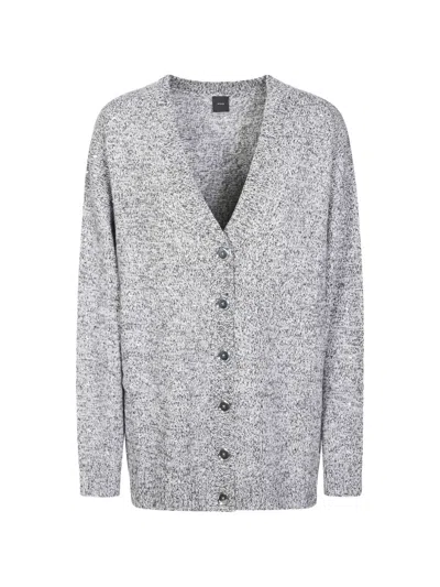 Pinko Marche Muline Full Marled V-neck Knit Cardigan In Gray