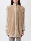 Pinko 'genovese' Beige Sleeveless Vest With High Neck And Ribbed Details  In Ecofur Woman In Neutral
