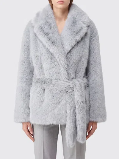 Pinko Fur Coat Woman Color Blue In Gray