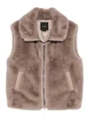 Pinko Beige Faux Fur Vest With High Collar In Brown