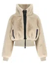Pinko Fur-effect Cropped Jacket In Neutral