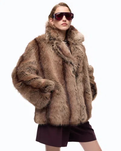 Pinko - Fur-effect Pea Coat - Xs In Beige