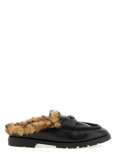Pinko Fur-lined Leather Mule In Black