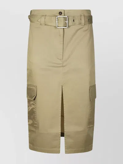 Pinko Gabardine Skirt With Cargo Pockets And Slit In Brown