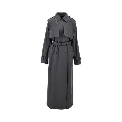 Pinko Gabardine Trench Coat With Belt In Grey