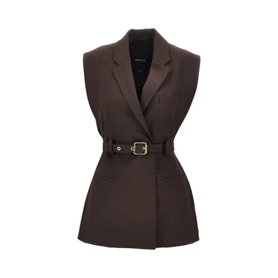 Pinko Gabardine Vest With Belt In Brown