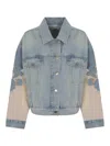 Pinko Gaborone Denim Jacket With Organza Sleeves In Blue