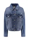 Pinko Denim Jacket Distressed Flap Pockets In Blue