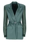 Pinko Shiny Blazer With Transparent Sleeves In Green