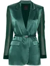Pinko Shiny Blazer With Transparent Sleeves In Green
