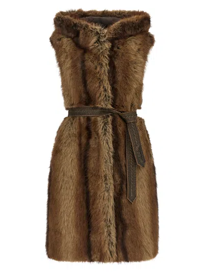 Pinko 'galearis' Faux Fur Vest In Brown