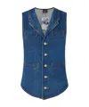 Pinko Tailored Blue Denim Gilet With Notched Lapel In Blue