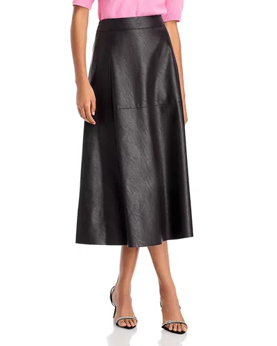 Pinko Galleggiante Faux Leather Midi Skirt In Limo Black