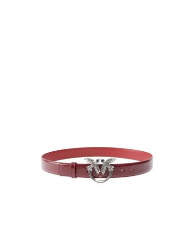 Pinko Galleria 3-cm Belt In Glossy Python Skin In Red