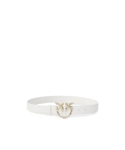Pinko Galleria 3-cm Leather Belt With Birds Buckle In White