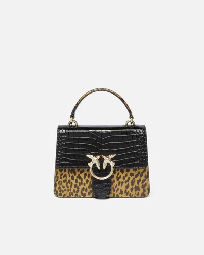 Pinko Galleria Animal And Croc-print Bag With Shoulder Strap In Noir/or-or Clair